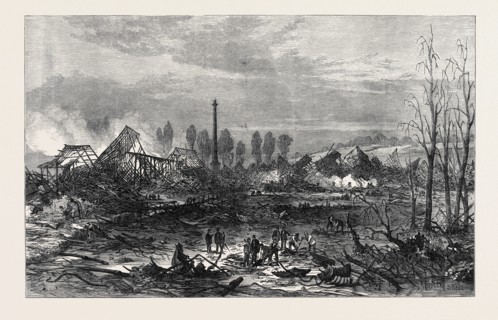 SCENE OF THE GUN-COTTON EXPLOSION AT STOWMARKET, 1871
