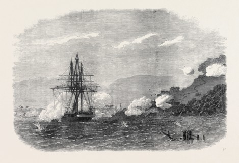 H.M.S. RINALDO BOMBARDING SALANGORE, IN THE STRAIT OF MALACCA, 1871