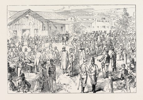 SKETCH IN THE AUSTRIAN CAMP AT BRUCK: EVENING AMUSEMENTS, 1871