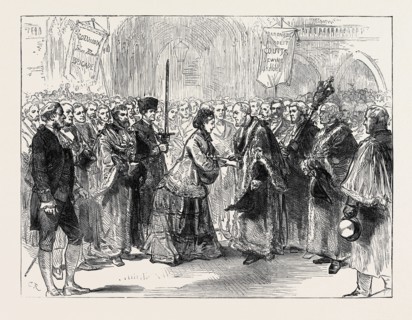 LADY BURDETT-COUTTS DELIVERING COLUMBIA MARKET TO THE LORD MAYOR, LONDON, 1871