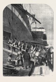 DEPARTURE OF THE GREAT EASTERN FROM THE MERSEY WITH THE CANADIAN CONTINGENT: THE SOLDIERS EMBARKING