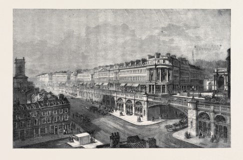 VIEW OF THE PROPOSED HIGH LEVEL ROAD OR VIADUCT FROM ST. SEPULCHRE'S CHURCH TO HATTON GARDEN,