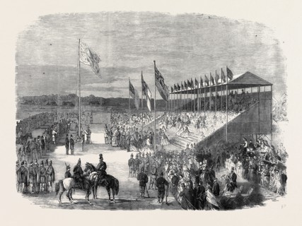 PRESENTATION OF THE PRIZES BY THE DUKE OF CAMBRIDGE IN FRONT OF THE GRAND STAND, THE NATIONAL RIFLE