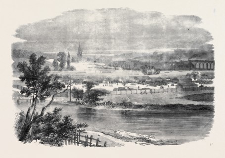 MEETING OF THE ROYAL AGRICULTURAL SOCIETY AT LEEDS, THE CATTLE AND IMPLEMENT SHEDS AS SEEN FROM