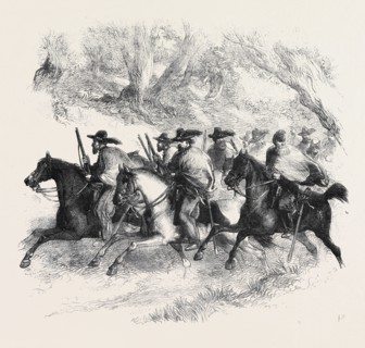 THE WAR IN AMERICA: TEXAN RANGERS (FEDERALISTS) RECONNOITRING BETWEEN ALEXANDRIA AND FAIRFAX,