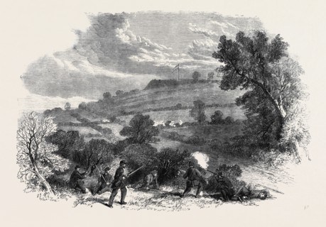 THE CIVIL WAR IN AMERICA: MUNSON'S HILL. WITH THE EARTHWORK THROWN UP BY THE CONFEDERATES IN FRONT