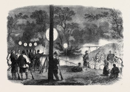 THE OUTRAGE ON THE BRITISH EMBASSY AT JEDDO, JAPAN: NIGHT BIVOUAC OF THE YACUNINS IN THE GARDEN OF