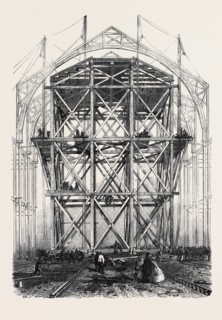 PROGRESS OF THE GREAT EXHIBITION BUILDING: THE TRAVERSING PLATFORM USED IN THE CONSTRUCTION OF THE