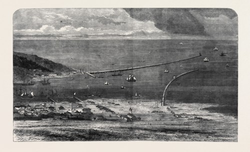 BIRDSEYE VIEW OF THE SULINA MOUTH OF THE DANUBE, SHOWING THE WORKS OF IMPROVEMENT LATELY CARRIED