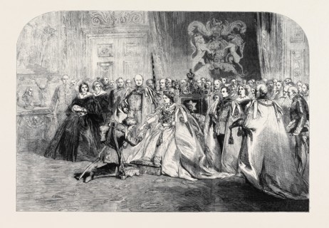 THE FIRST INVESTITURE, BY HER MAJESTY. OF THE MOST EXALTED ORDER OF THE STAR OF INDIA IN THE THRONE