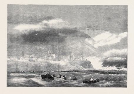 THE SEA BREAKING OVER THE CLIFF AT TYNEMOUTH DURING THE GALE ON SATURDAY, THE 2ND INST., NOVEMBER