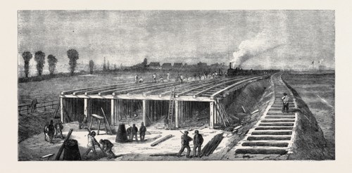 CONSTRUCTING THE CONCRETE EMBANKMENT ACROSS THE PLAISTOW MARSHES: DEPOSITING THE CONCRETE, LONDON