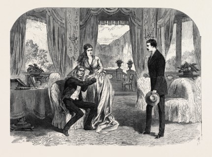 SCENE FROM "A HERO OF ROMANCE," AT THE HAYMARKET THEATRE, 1868