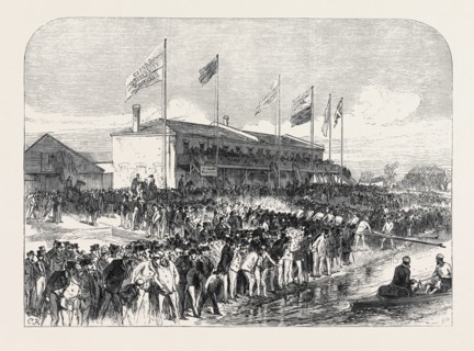 BOATHOUSE AT PUTNEY: THE CAMBRIDGE CREW GOING OUT FOR PRACTICE, 1868