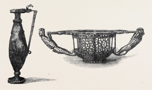 GOLD EWER OR WINE JUG (DACIAN, 5TH CENTURY), LEFT; BOWL OR BASKET, WITH TIGER HANDLES (DACIAN, 5TH
