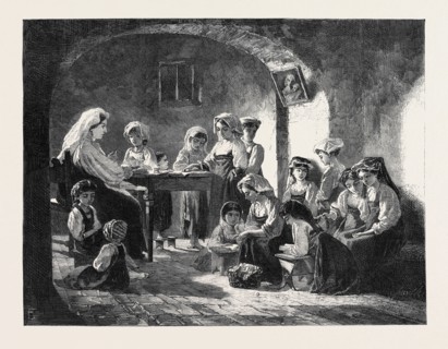 "A GIRLS' SCHOOL IN THE ABRUZZI MOUNTAINS," BY BARFF TUCKER, IN THE LIVERPOOL ACADEMY EXHIBITION