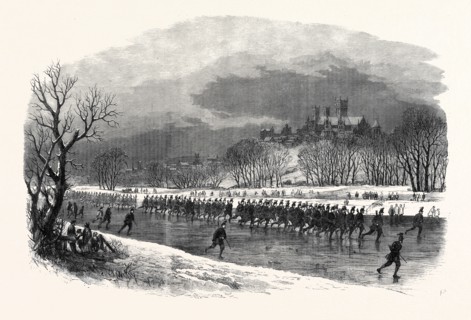 THE FIRST LINCOLNSHIRE RIFLE VOLUNTEERS TAKING A MARCH DOWN THE  RIVER WITHAM ON SKATES, JANUARY,