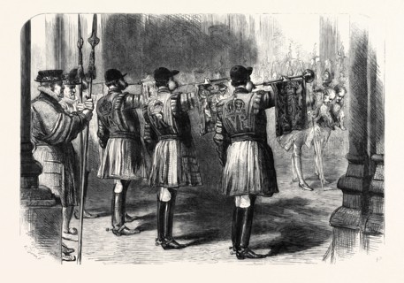 THE OPENING OP PARLIAMENT, TRUMPETERS ANNOUNCING THE APPROACH OF HER MAJESTY, FEBRUARY, 1861
