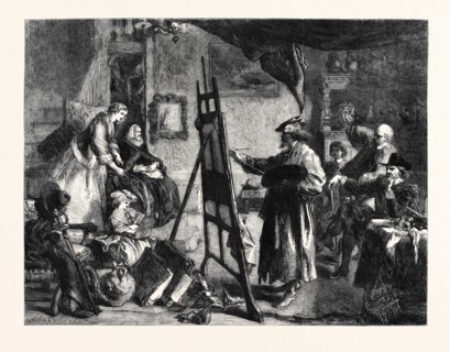 "THE STUDIO OF REMBRANDT," BY J. GILBERT, IN THE EXHIBITION OF THE BRITISH INSTITUTION