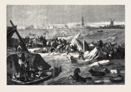 THE INUNDATIONS IN HOLLAND, THE BURSTING OF THE DYKE AT BOMMELLERWAARD, 1861
