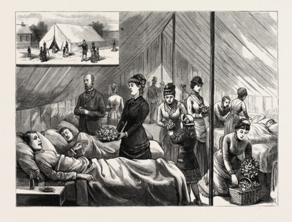 NEW YORK: LADIES OF THE FLOWER AND FRUIT MISSION WAITING UPON PATIENTS, IN THE HOSPITAL TENT ON