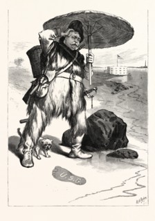 ROBINSON CRUSOE HANCOCK, ABANDONED ON GOVERNOR'S ISLAND, DISCOVERS THE PRINT OF A MAN'S FOOT IN THE