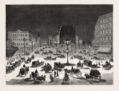 NEW YORK: ADAPTING THE BRUSH ELECTRIC LIGHT TO THE ILLUMINATION OF THE STREETS, A SCENE NEAR THE