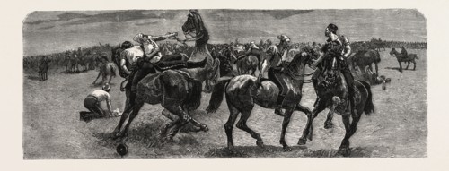 SOUTH AFRICA: A WRESTLING MATCH ON HORSEBACK BETWEEN THE DRAGOON GUARDS AND THE ROYAL ARTILLERY, IN