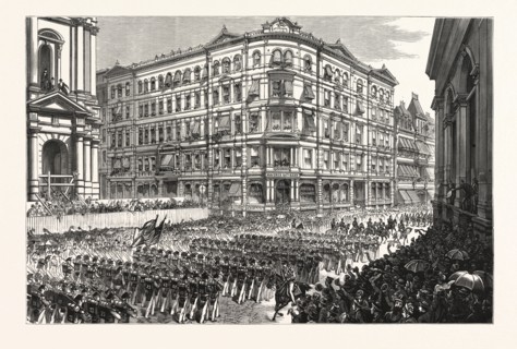 MASSACHUSETTS: THE BOSTON CELEBRATION, THE TWENTY-THIRD REGIMENT, N.G.S.N.Y., PASSING THE MAVERICK