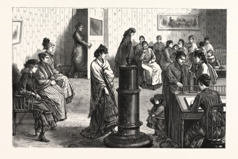NEW YORK: THE WAITING ROOM IN THE BUILDING OF THE WORKINGWOMAN'S PROTECTIVE UNION