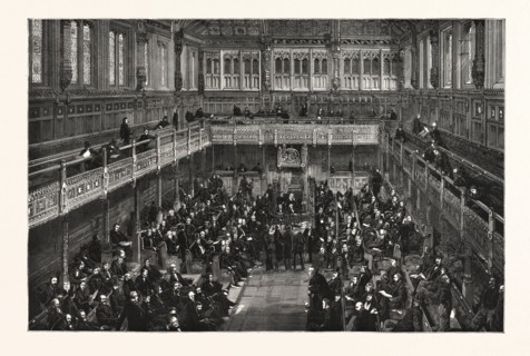 THE BRITISH PARLIAMENT: TAKING A DIVISION IN THE HOUSE OF COMMONS: THE TELLERS AT THE TABLE, UK