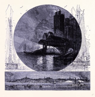 Poughkeepsie and its smelting works by night, United States of America