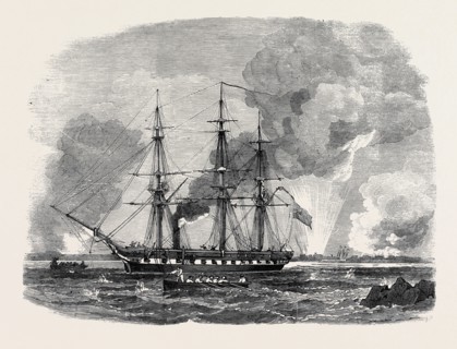 THE BALTIC FLEET: "THE AMPHION," 34 GUN FRIGATE, AMONG THE BATTERIES AT SANDHAMN HELSINGFORS