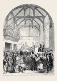 THE DUNMOW FLITCH OF BACON CUSTOM, EXAMINATION OF CANDIDATES IN THE TOWN HALL, AT GREAT DUNMOW