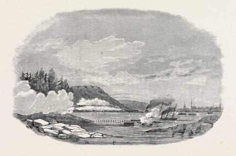 THE GUN BOAT "RUBY," AND BOATS OF "THE ARROGANT" AND "MAGICIENNE" RECONNOITRING THE STRAIT OF