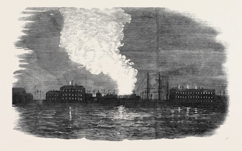 FIRE OVER CRONSTADT, SEEN FROM THE QUARTERDECK OF "THE CAESAR"