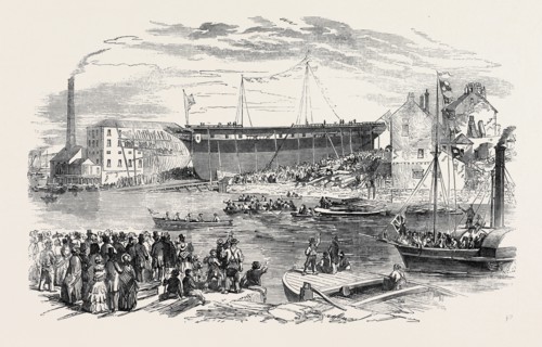LAUNCH OF "LA HOGUE," THE LARGEST SHIP EVER BUILT IN SUNDERLAND