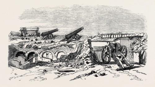 INTERIOR OF FORT KINBURN, OCTOBER 18, SHOWING THE EFFECTS OF TWO HOURS' BOMBARDMENT