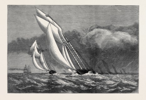 THE INTERNATIONAL YACHT RACE, THE "CORINNE " AND "ENCHANTRESS" STRUCK BY A SQUALL, AUGUST 8, 1874