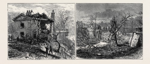 THE EXPLOSION ON THE REGENT'S CANAL: LEFT IMAGE: RESIDENCE OF THE PARK KEEPER, AFTER THE EXPLOSION,