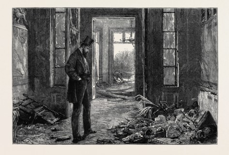 AFTER THE EXPLOSION, WRECK OF A COLLECTION OF BAS RELIEFS, CHINA, CARVINGS, ETC., IN MR.