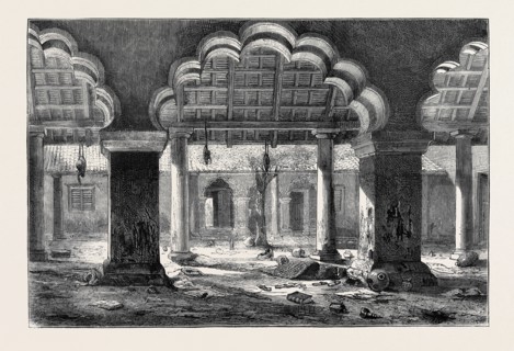 THE REPORTED CAPTURE OF NANA SAHIB, VIEW OF THE COURT AT CAWNPORE WHERE THE MASSACRE TOOK PLACE,
