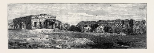 BARRACKS AT CAWNPORE, DEFENDED BY GENERAL WHEELER IN 1857, UNTIL REDUCED TO THIS CONDITION, Indian