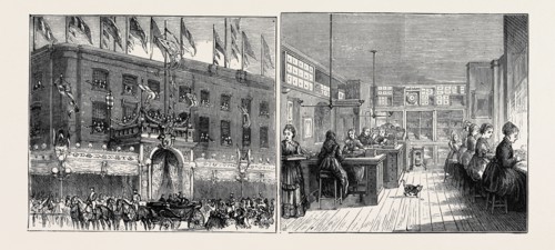 MANUFACTURE OF STEEL PENS, SKETCHED AT THE WORKS OF MR. JOSEPH GILLOTT, VISITED BY H.R.H. THE