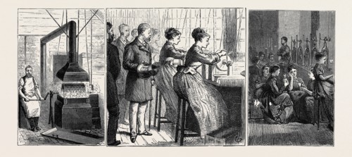 MANUFACTURE OF STEEL PENS, SKETCHED AT THE WORKS OF MR. JOSEPH GILLOTT, VISITED BY H.R.H. THE