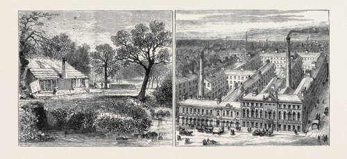 BUILDINGS AND INDUSTRIES OF SHEFFIELD: LEFT IMAGE: OLD STYLE, GRINDING WHEEL IN ENDCLIFFE WOOD,