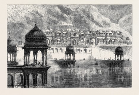 OPENING OF THE FIRST RAJPOOTANA STATE RAILWAY TO ULWAR: ROW OF HINDOO TEMPLES AT THE FOOT OF FORT