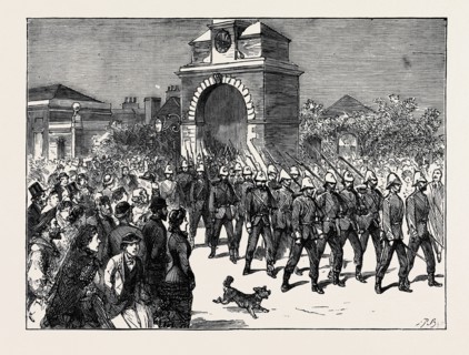 WAR PREPARATIONS AT PORTSMOUTH: THE MARINES LEAVING FORTON BARRACKS