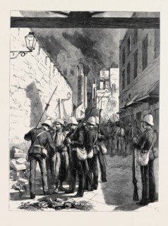THE BURNING OF ALEXANDRIA: BRITISH MARINES ARRESTING ARAB LOOTERS AT THE CUSTOM HOUSE GATE, EGYPT