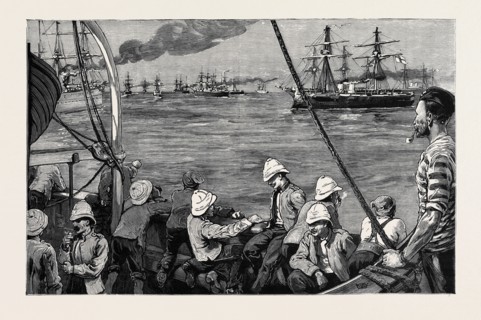 THE WAR IN EGYPT: THE OCCUPATION OF THE SUEZ CANAL: WITH THE GRENADIER GUARDS ON BOARD THE
